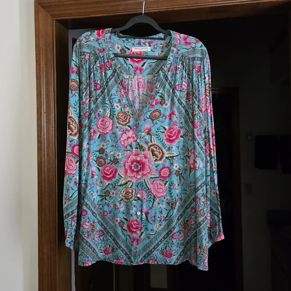 Spell Teal Babushka Blouse SZ XXL + Jasmine Fan NWT 🩵🩷 RESERVED❣️ - Picture 3 of 14